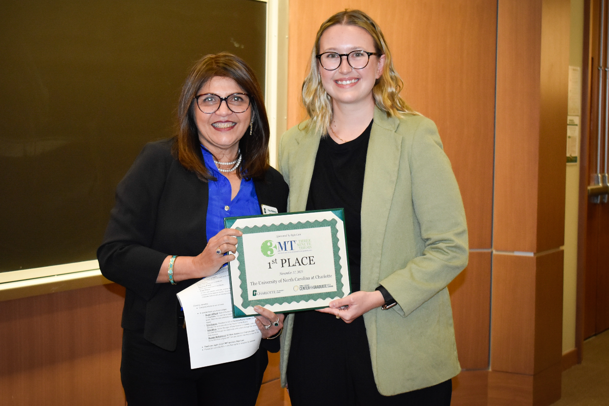 M.S. in Bioinformatics student, Jennifer Gilby, Wins Three Minute Thesis (3MT) Finals and is joined by Dean Pinku Mukherjee