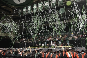 Commencement confetti in air