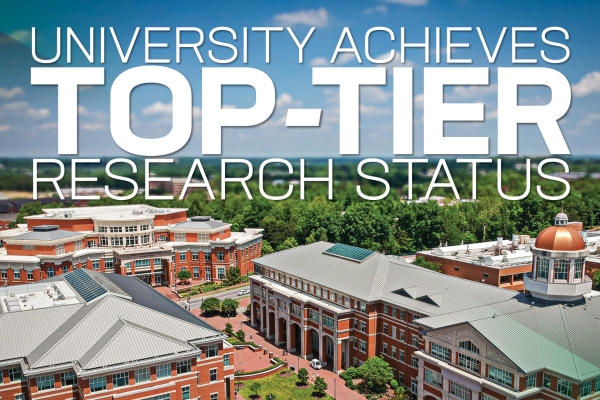 University Achieves Top-Tier Research Status with campus in the background