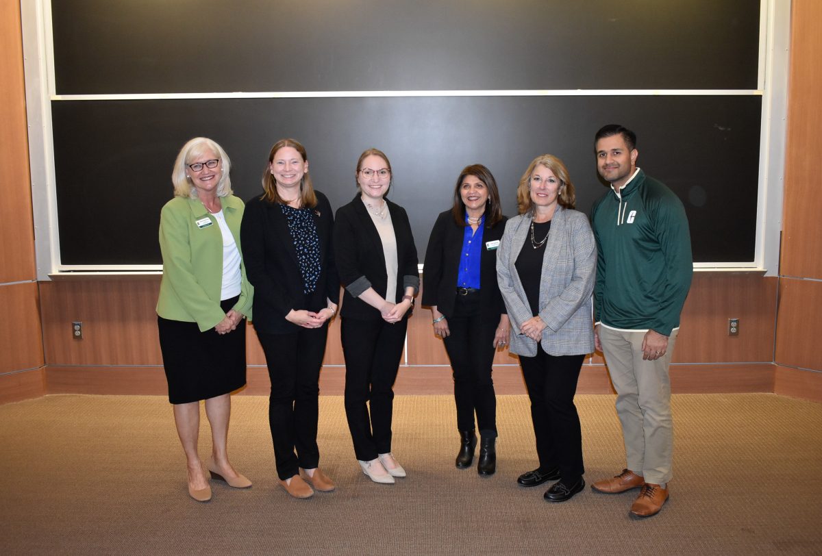 Pictured Left to Right: Katherine Hall-Hertel, Erin Katzner, Aida Miros, Interim Dean Pinku Mukherjee, Susan Clifford, Sen. Mujtaba A. Mohammed '08
